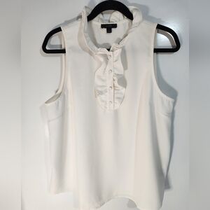 J. Crew Cream Ruffle Front Sleeveless Blouse, Size Large